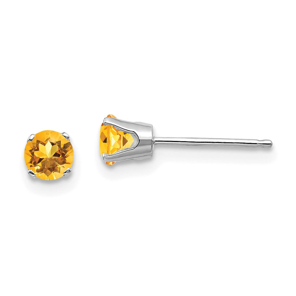 4mm Citrine Stud Earrings in 14k White Gold