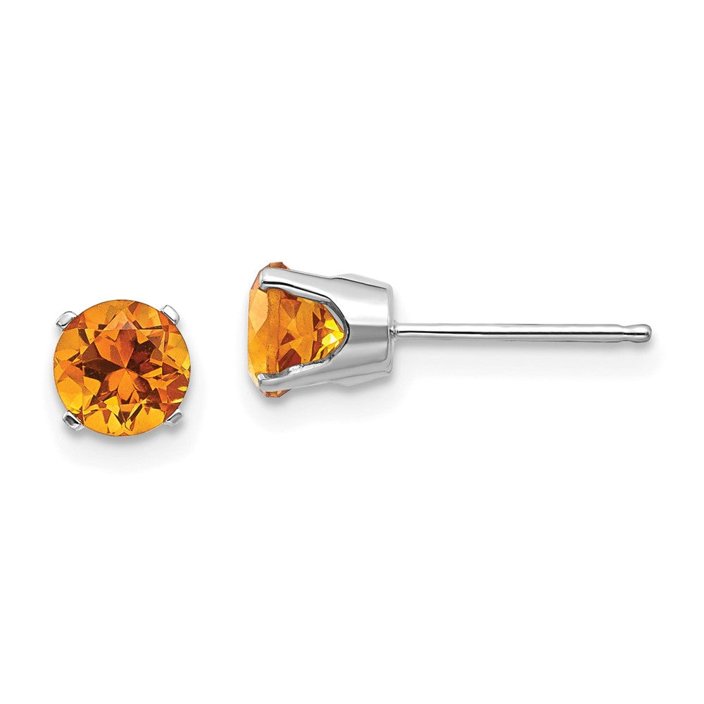 5mm Citrine Stud Earrings in 14k White Gold