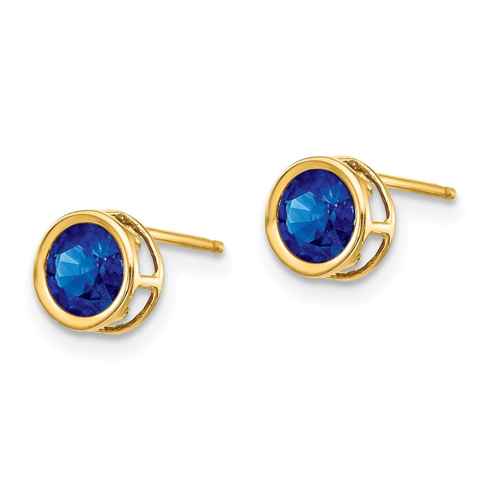 5mm Bezel Sapphire Stud Earrings in 14k Yellow Gold