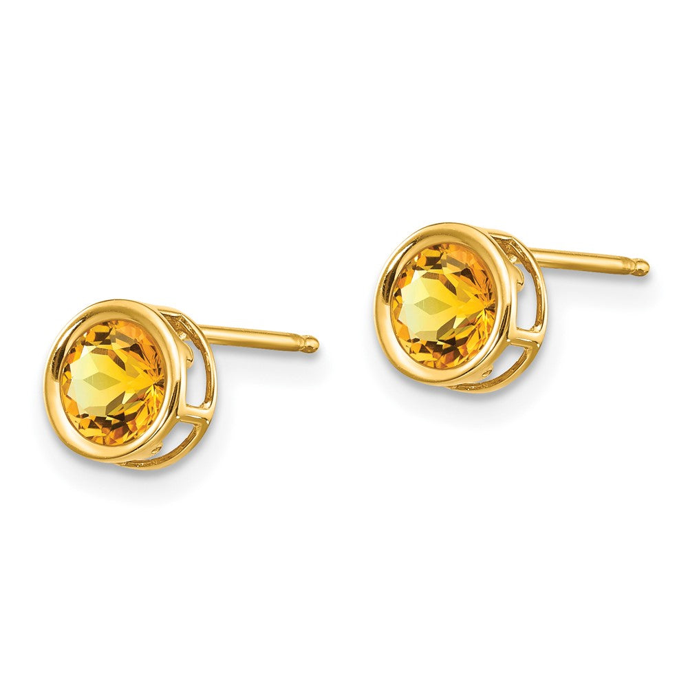 5mm Bezel Citrine Stud Earrings in 14k Yellow Gold