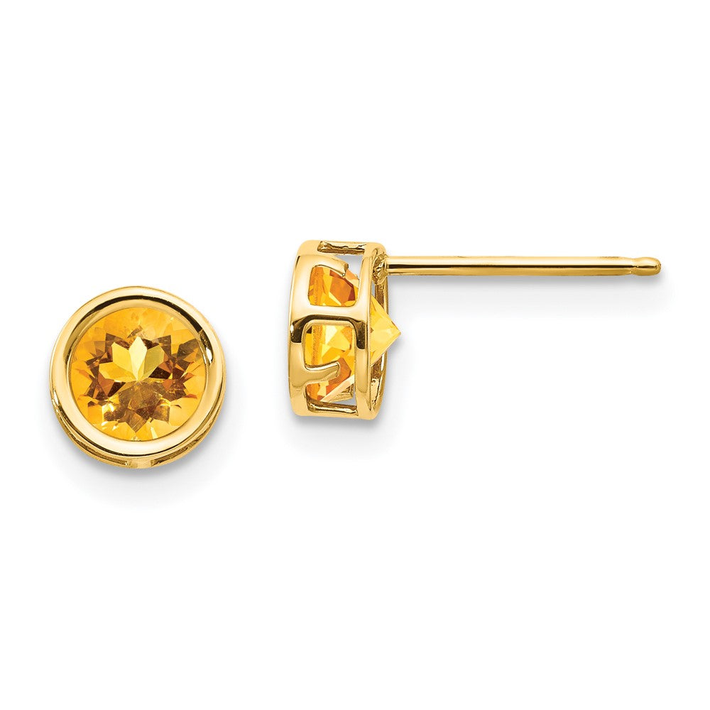 5mm Bezel Citrine Stud Earrings in 14k Yellow Gold