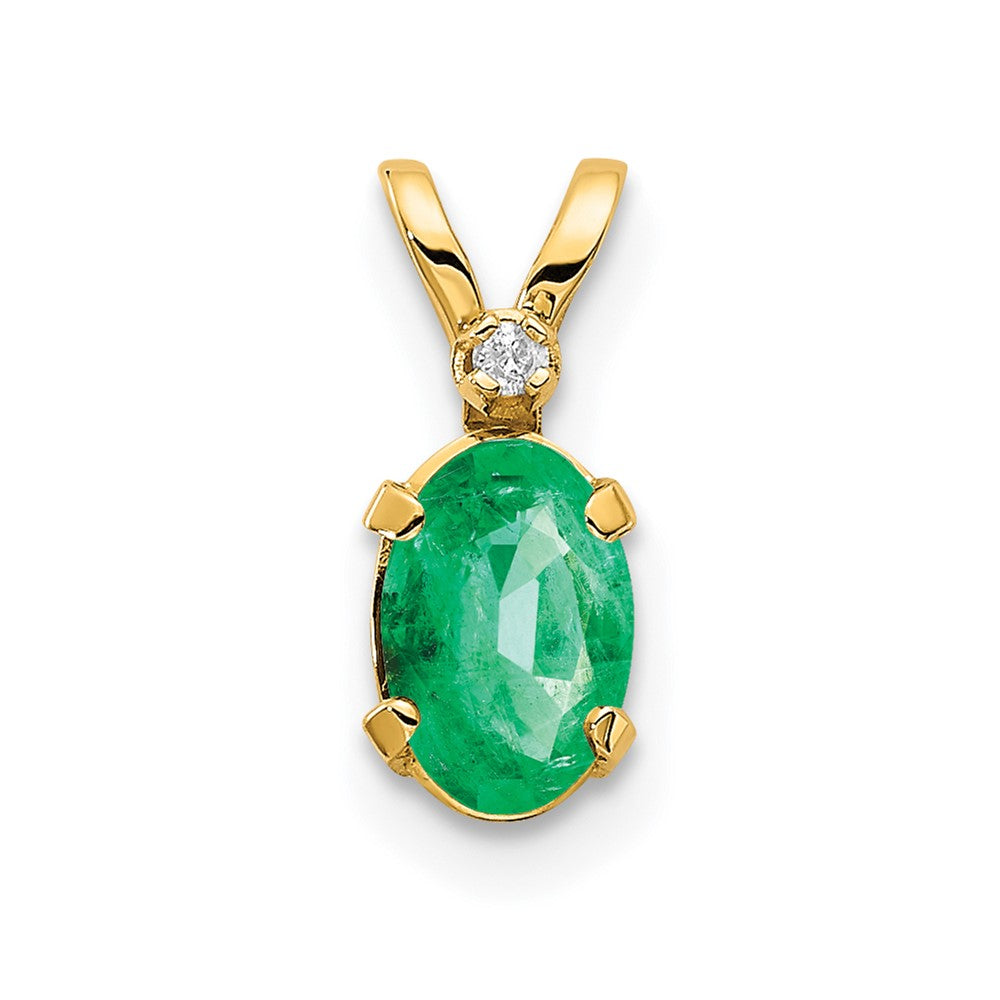 Diamond & Emerald Birthstone Pendant in 14k Yellow Gold
