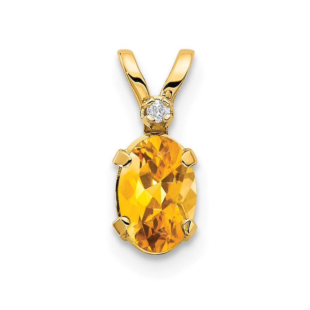 Diamond & Citrine Birthstone Pendant in 14k Yellow Gold