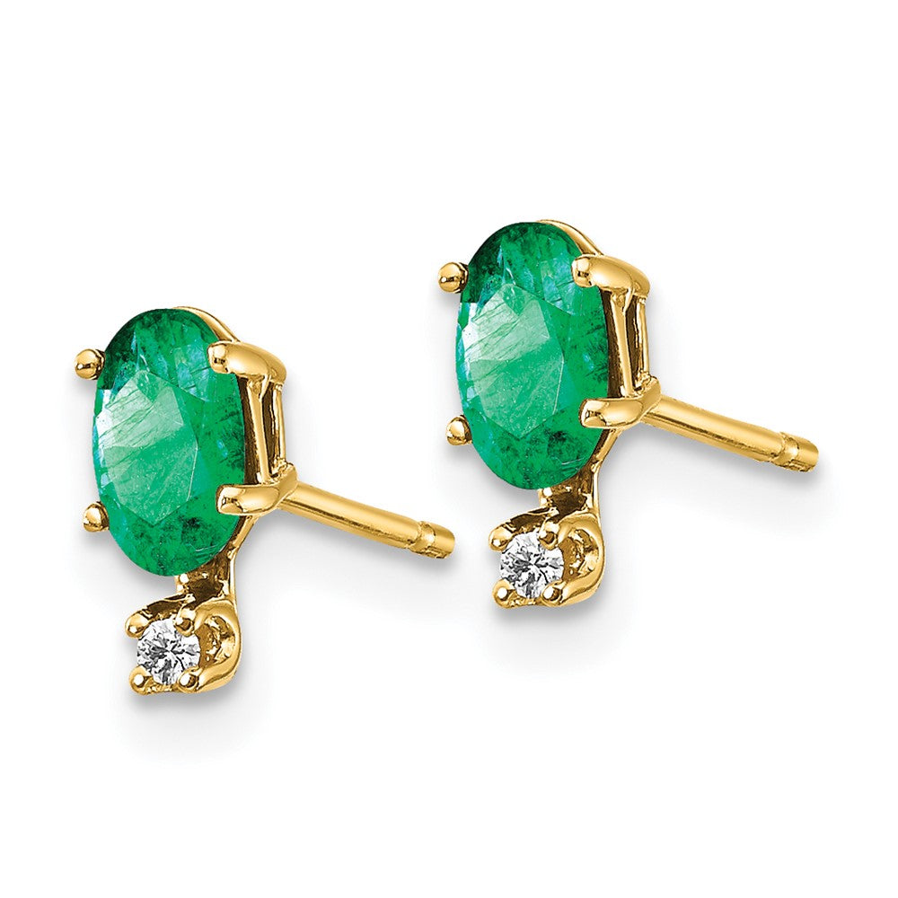 Diamond & Emerald Birthstone Earrings in 14k Yellow Gold