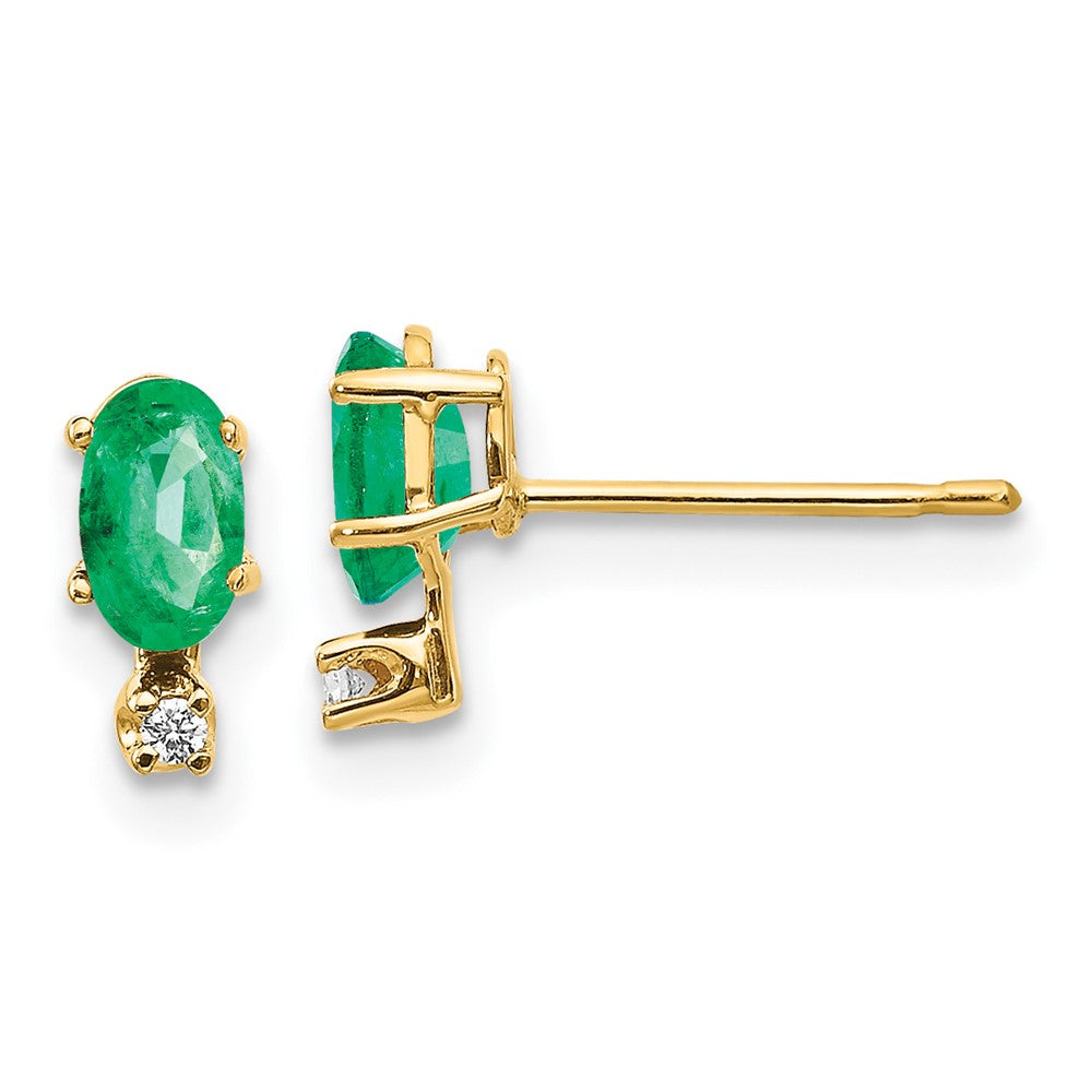 Diamond & Emerald Birthstone Earrings in 14k Yellow Gold