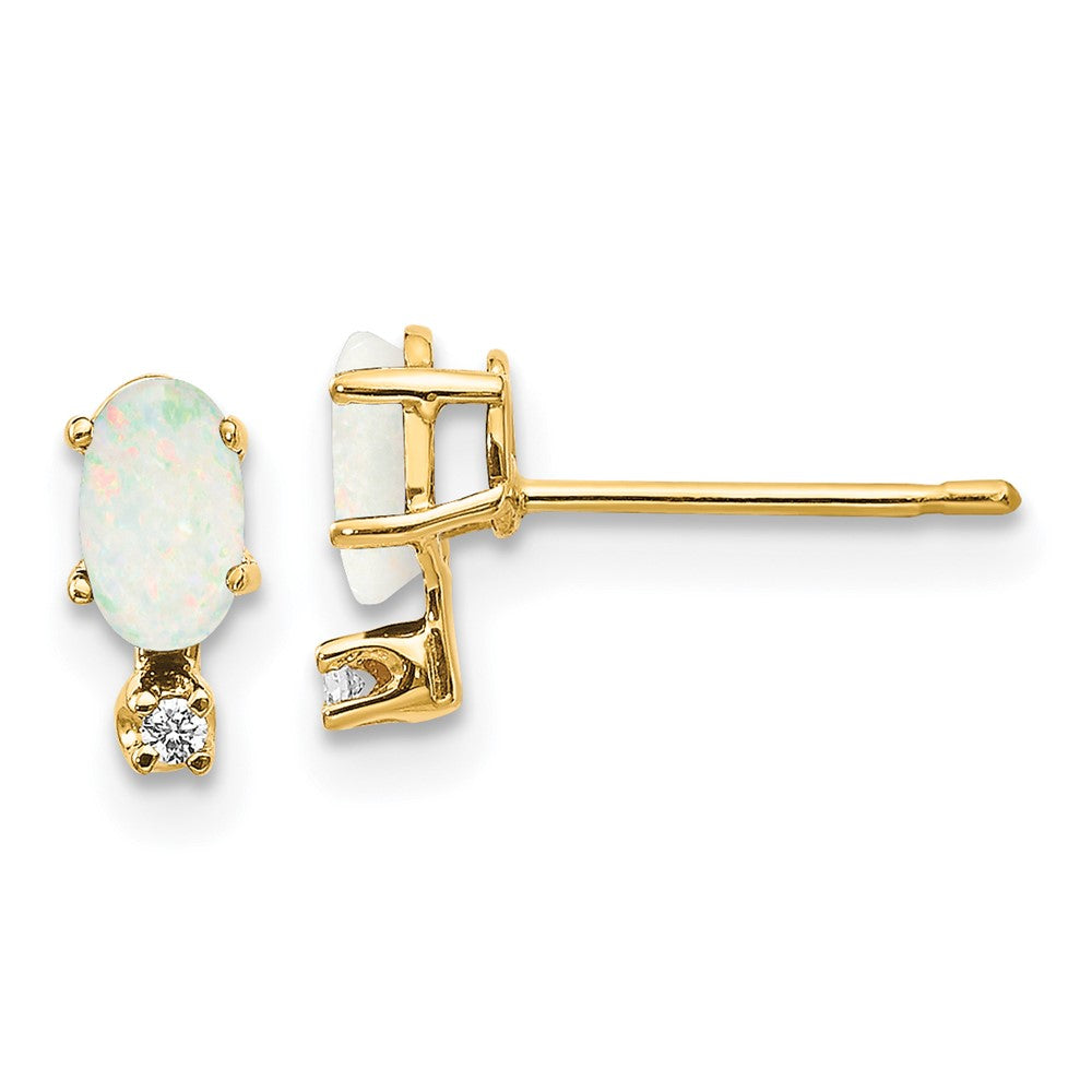 Diamond & Opal Birthstone Earrings in 14k Yellow Gold