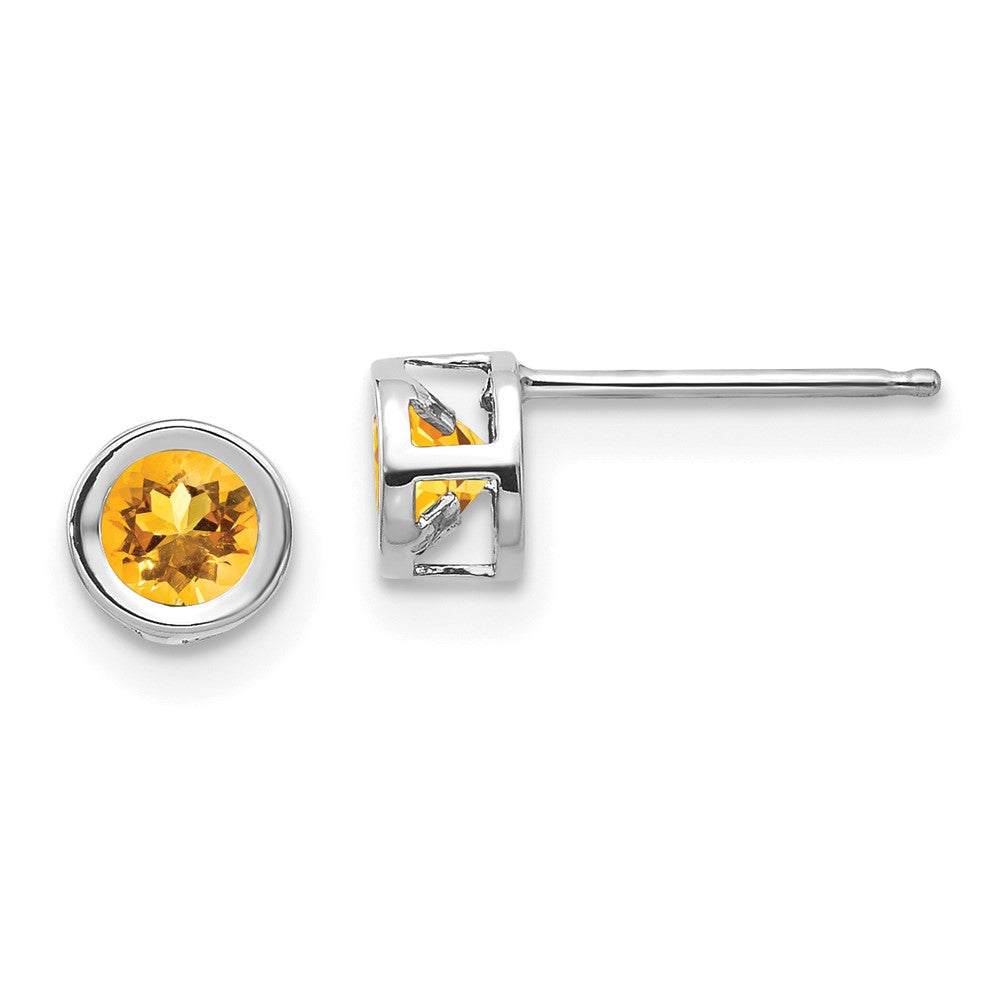 November 4mm Citrine Earrings in 14k White Gold