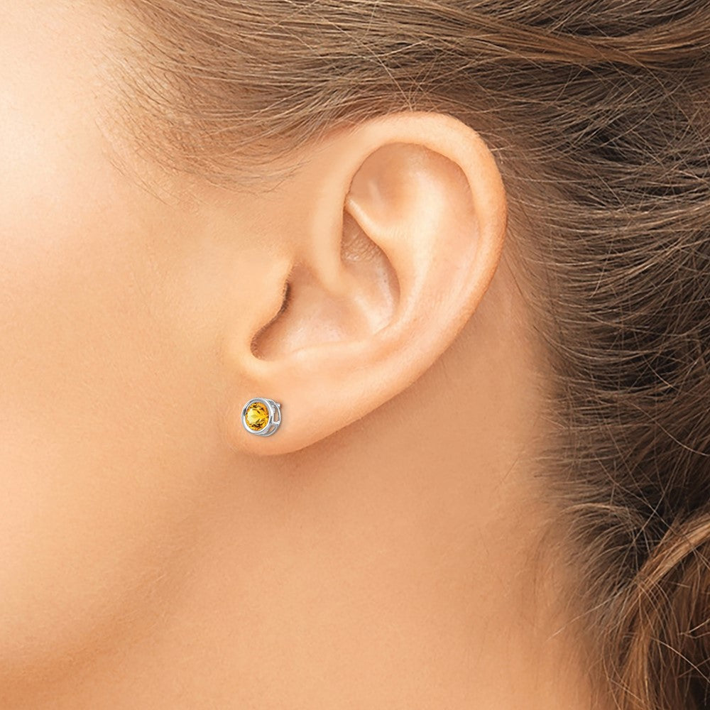 5mm Bezel Citrine Stud Earrings in 14k White Gold