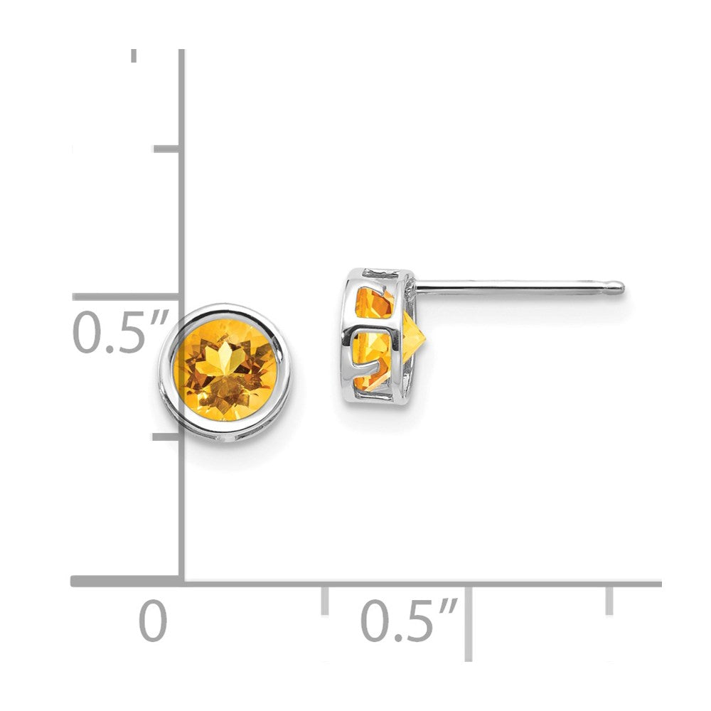 5mm Bezel Citrine Stud Earrings in 14k White Gold