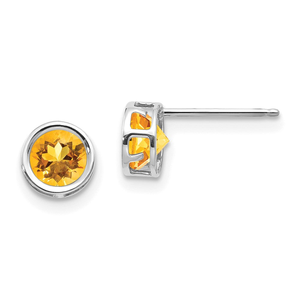 5mm Bezel Citrine Stud Earrings in 14k White Gold