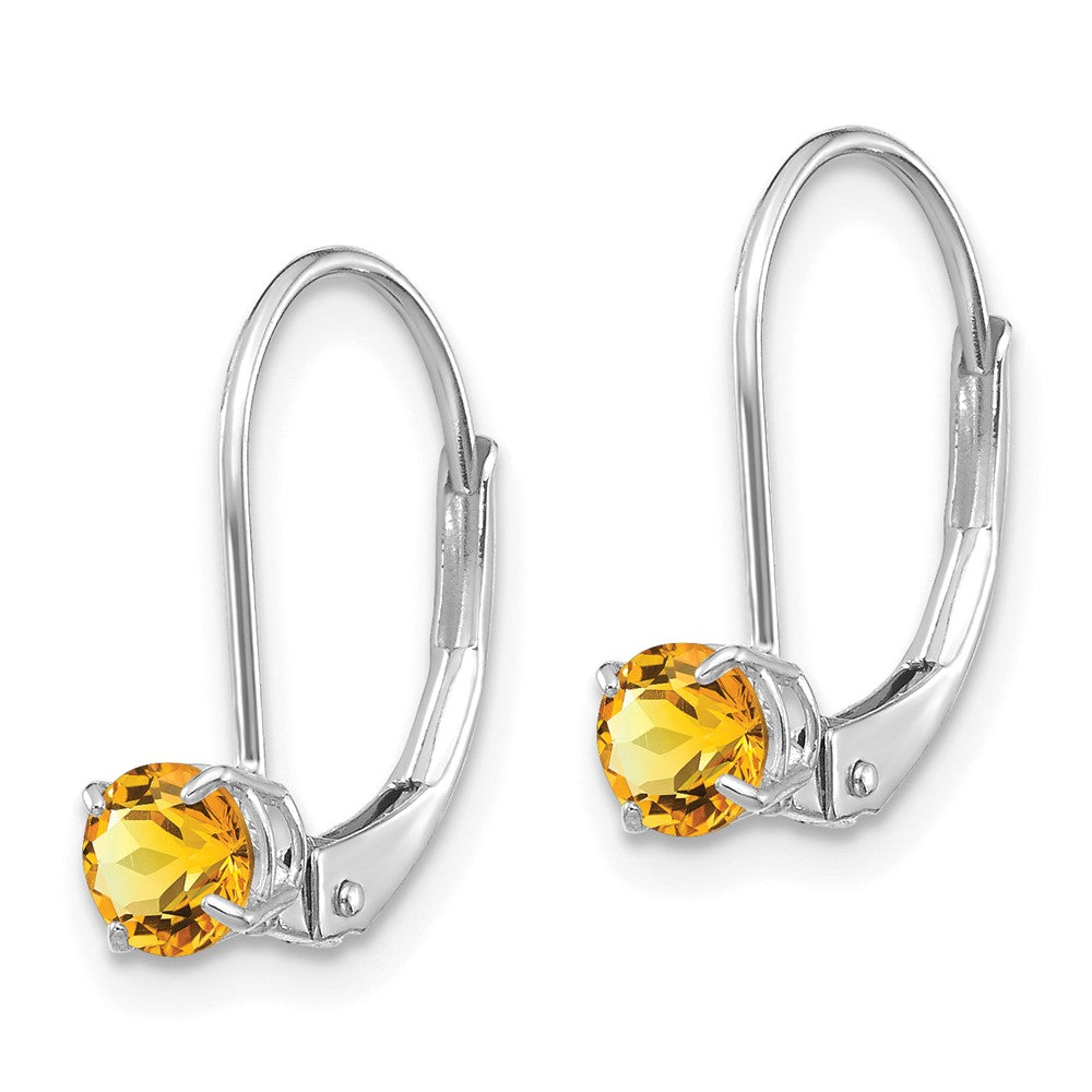 4mm Round November/Citrine Leverback Earrings in 14k White Gold