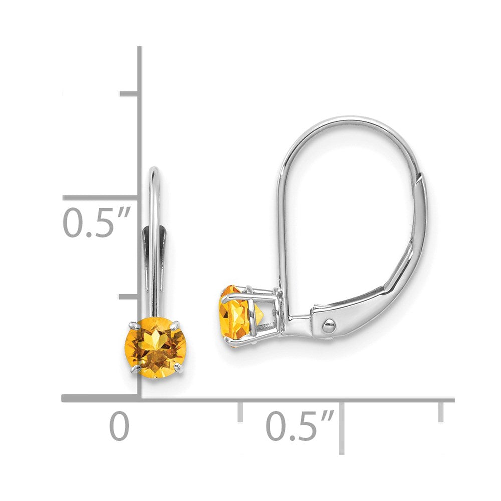 4mm Round November/Citrine Leverback Earrings in 14k White Gold