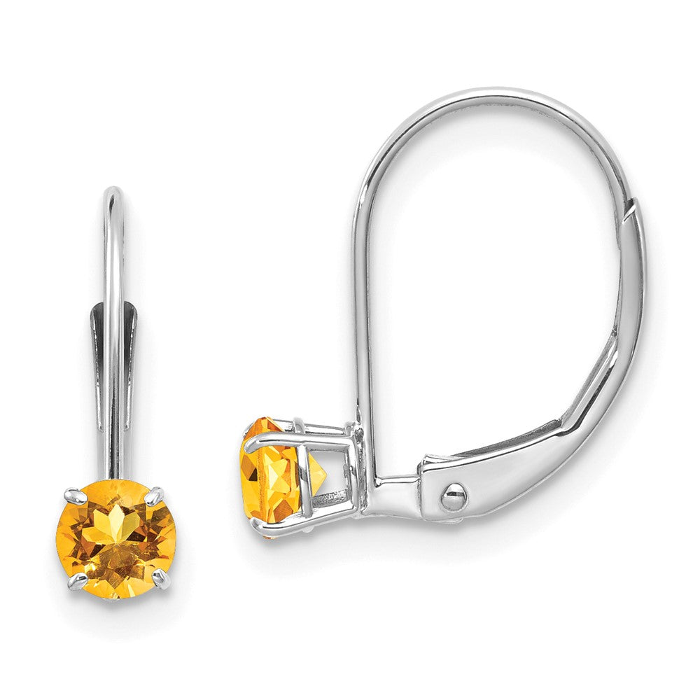 4mm Round November/Citrine Leverback Earrings in 14k White Gold