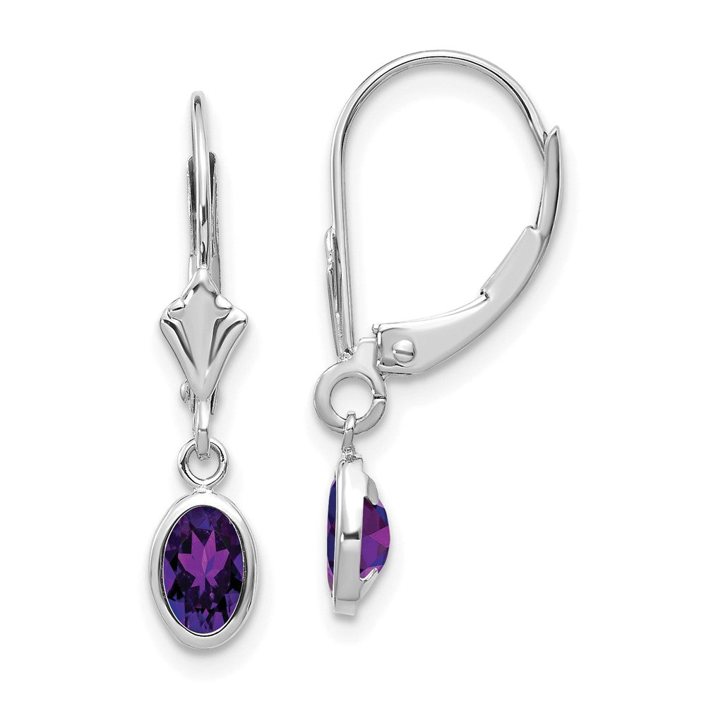 6x4mm Oval Amethyst/February Earrings in 14k White Gold