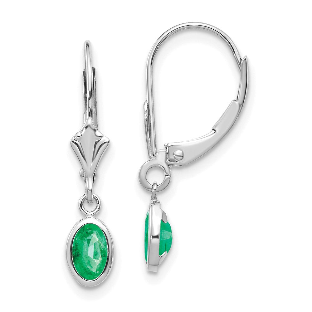 6x4 Oval Bezel May/Emerald Leverback Earrings in 14k White Gold