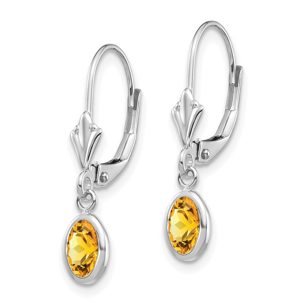 6x4 Oval Bezel November/Citrine Leverback Earrings in 14k White Gold