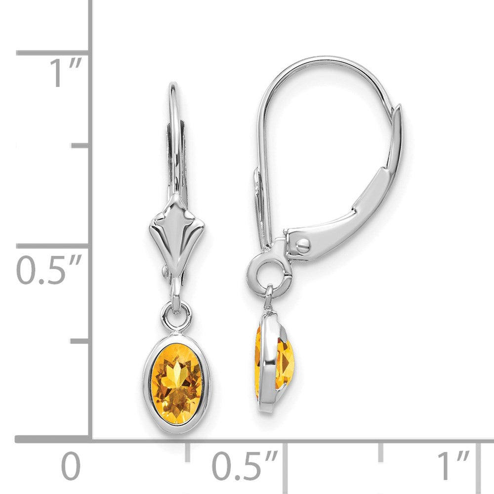 6x4 Oval Bezel November/Citrine Leverback Earrings in 14k White Gold