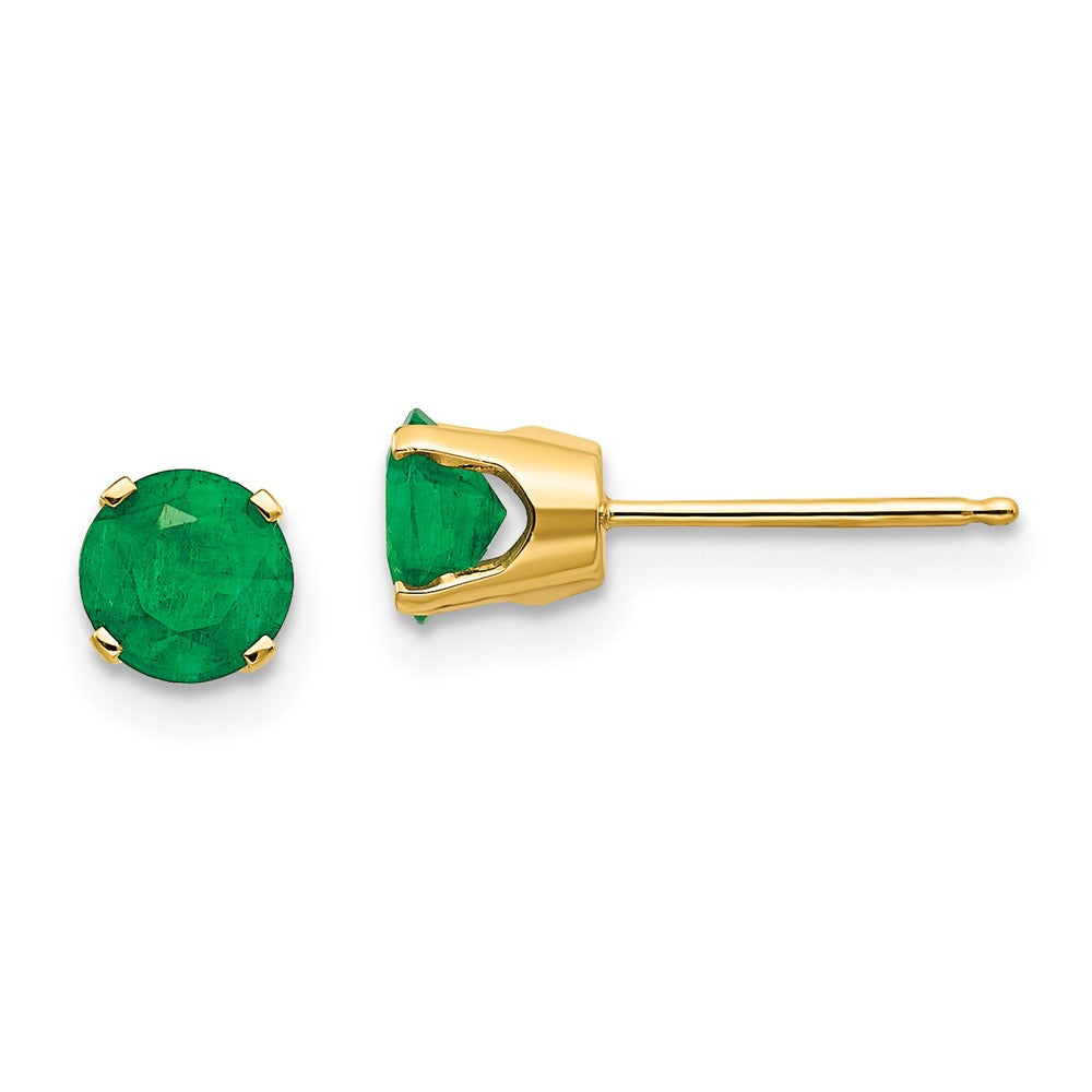 5mm Natural Emerald Earrings - May in 14k Yellow Gold