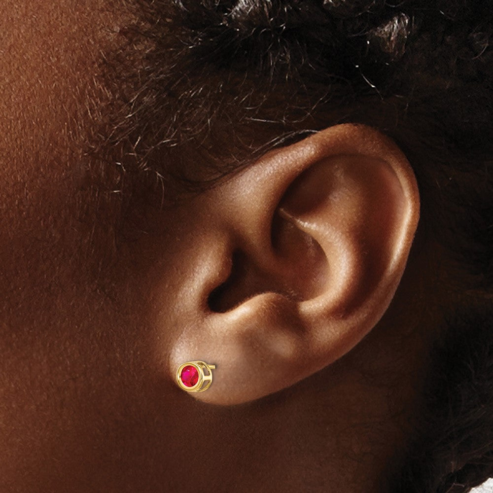 Ruby Earrings - July in 14k Yellow Gold