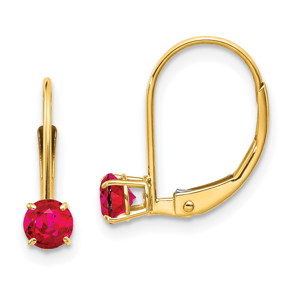 4mm Round July/Ruby Leverback Earrings in 14k Yellow Gold