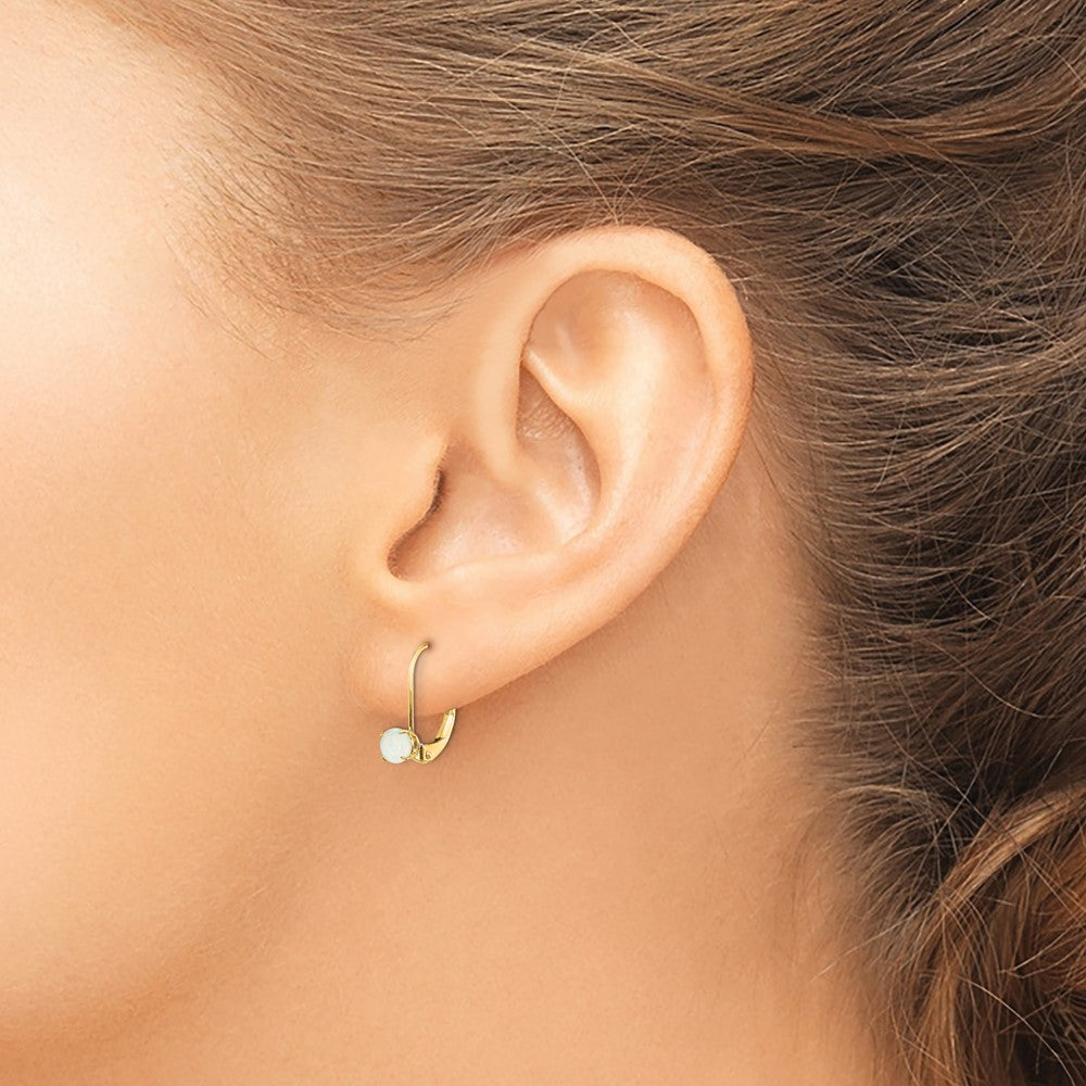 4mm Round October/Opal Leverback Earrings in 14k Yellow Gold