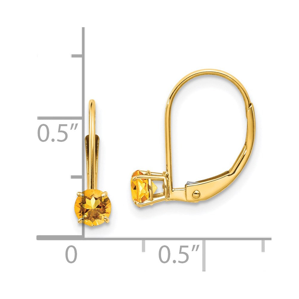 4mm Round November/Citrine Leverback Earrings in 14k Yellow Gold