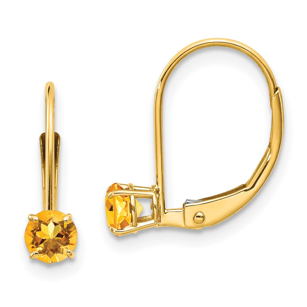 4mm Round November/Citrine Leverback Earrings in 14k Yellow Gold