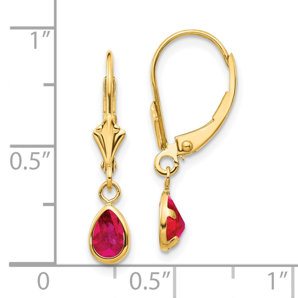 6x4mm Ruby/July Leverback Earrings in 14k Yellow Gold