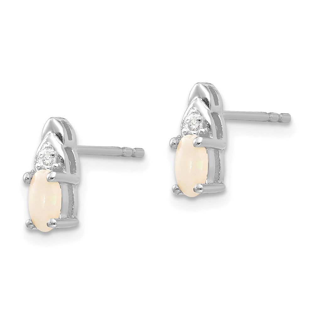 Opal & Diamond Post Earrings in 14k White Gold