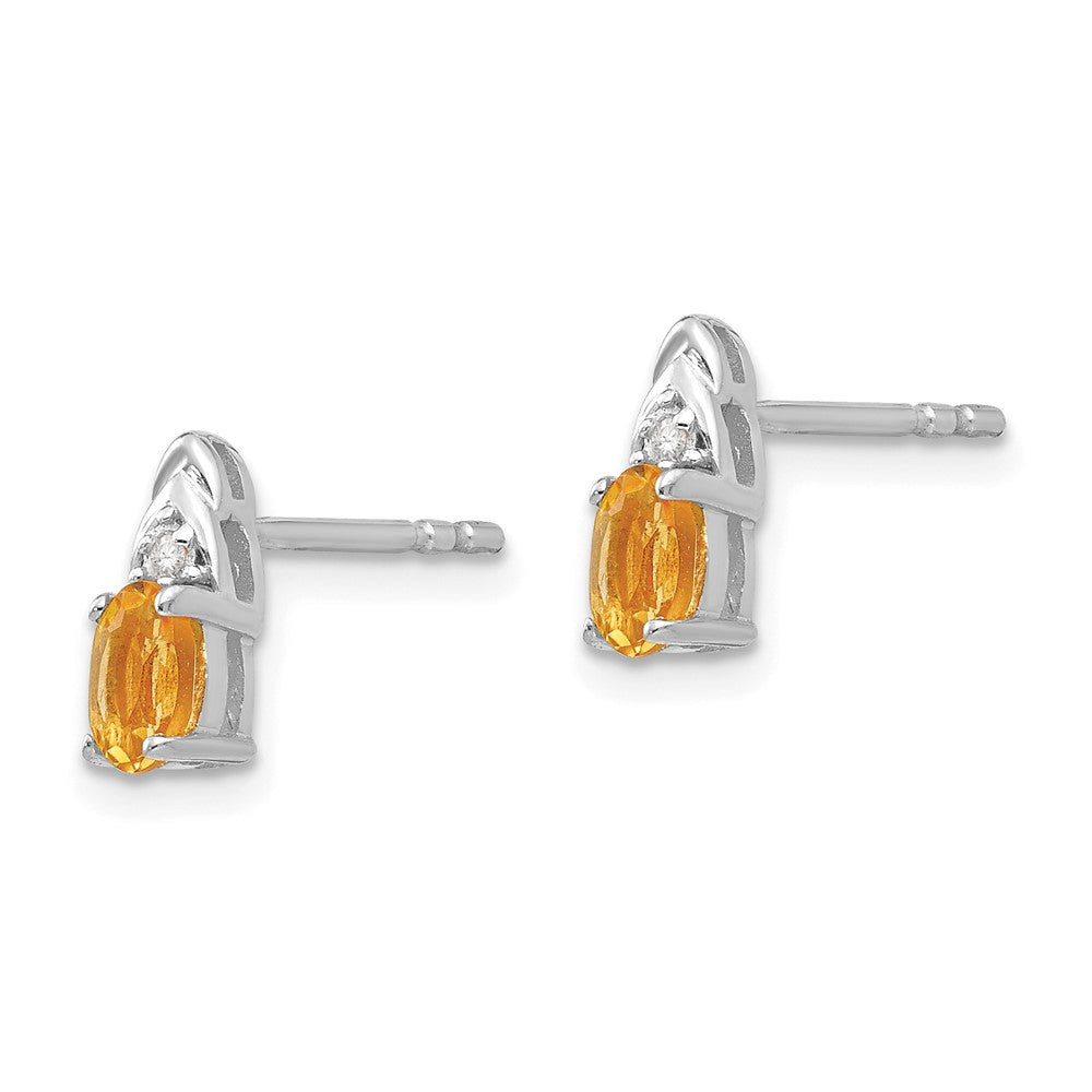 Citrine & Diamond Post Earrings in 14k White Gold