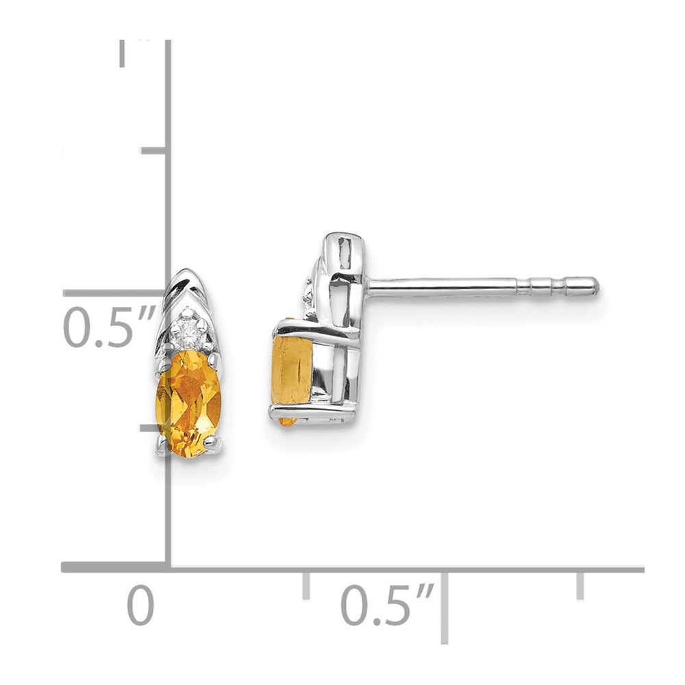 Citrine & Diamond Post Earrings in 14k White Gold