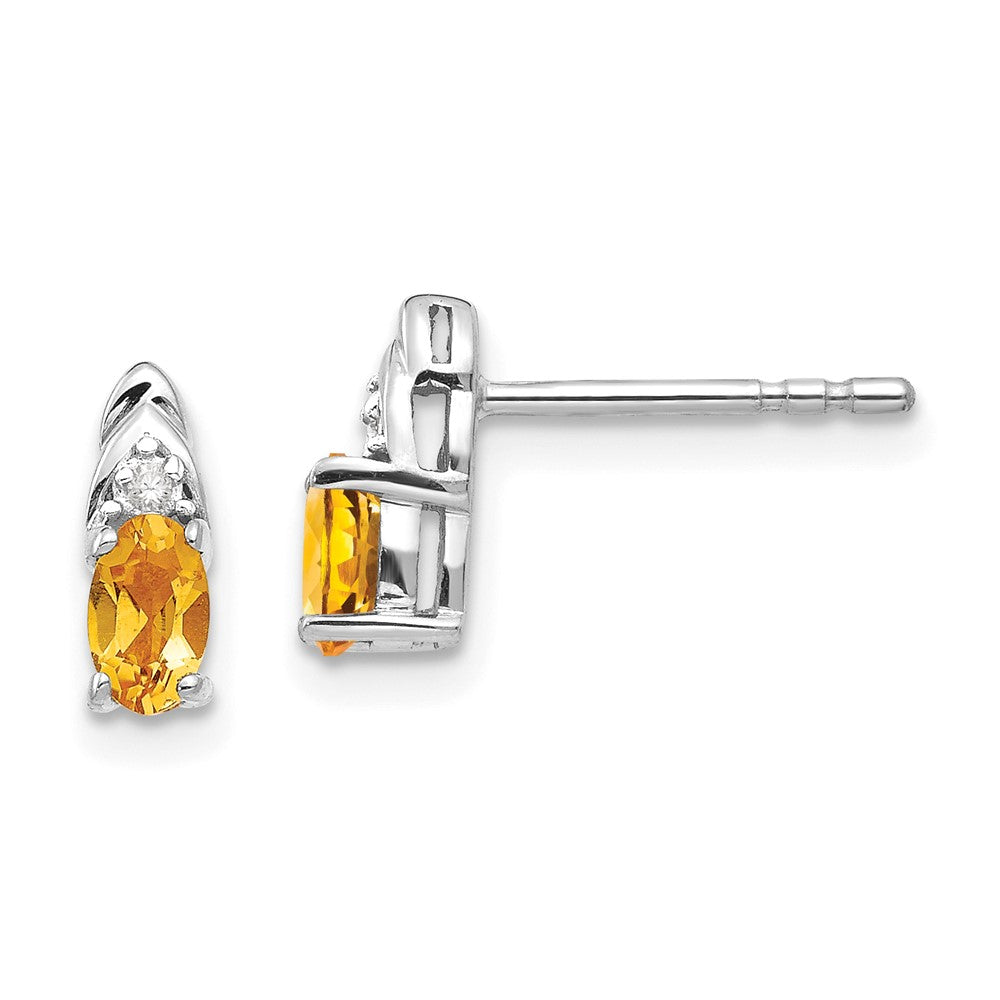 Citrine & Diamond Post Earrings in 14k White Gold