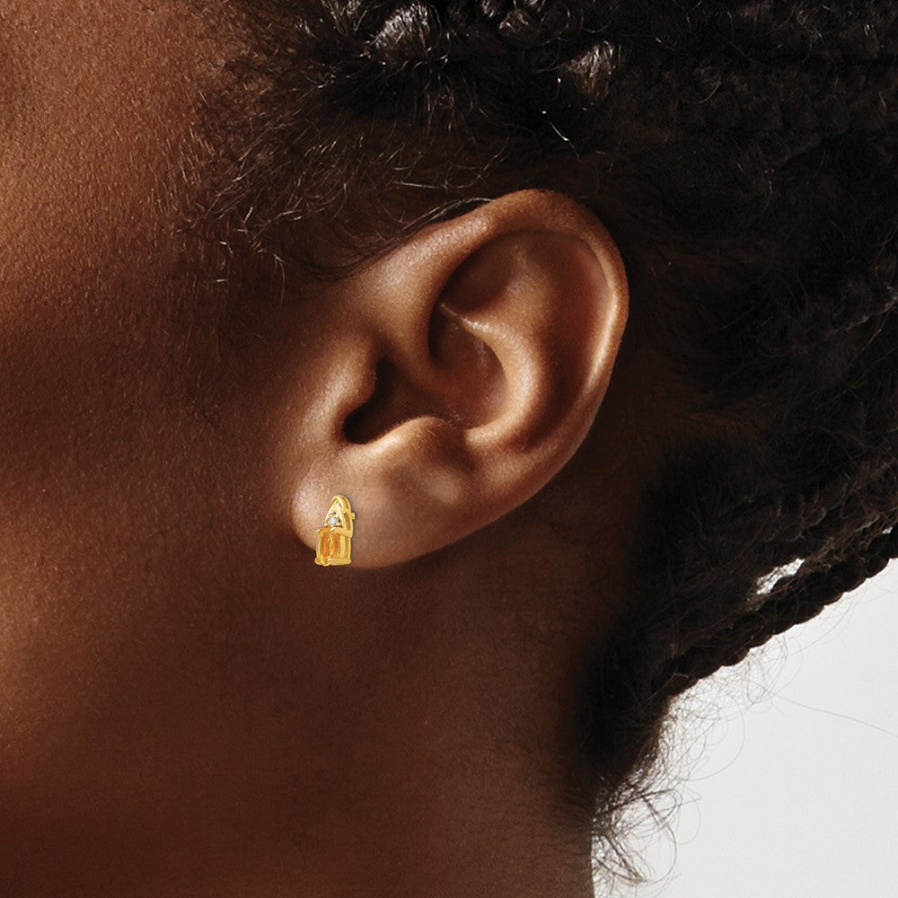 Citrine & Diamond Earrings in 14k Yellow Gold