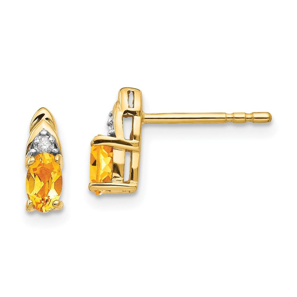 Citrine & Diamond Earrings in 14k Yellow Gold