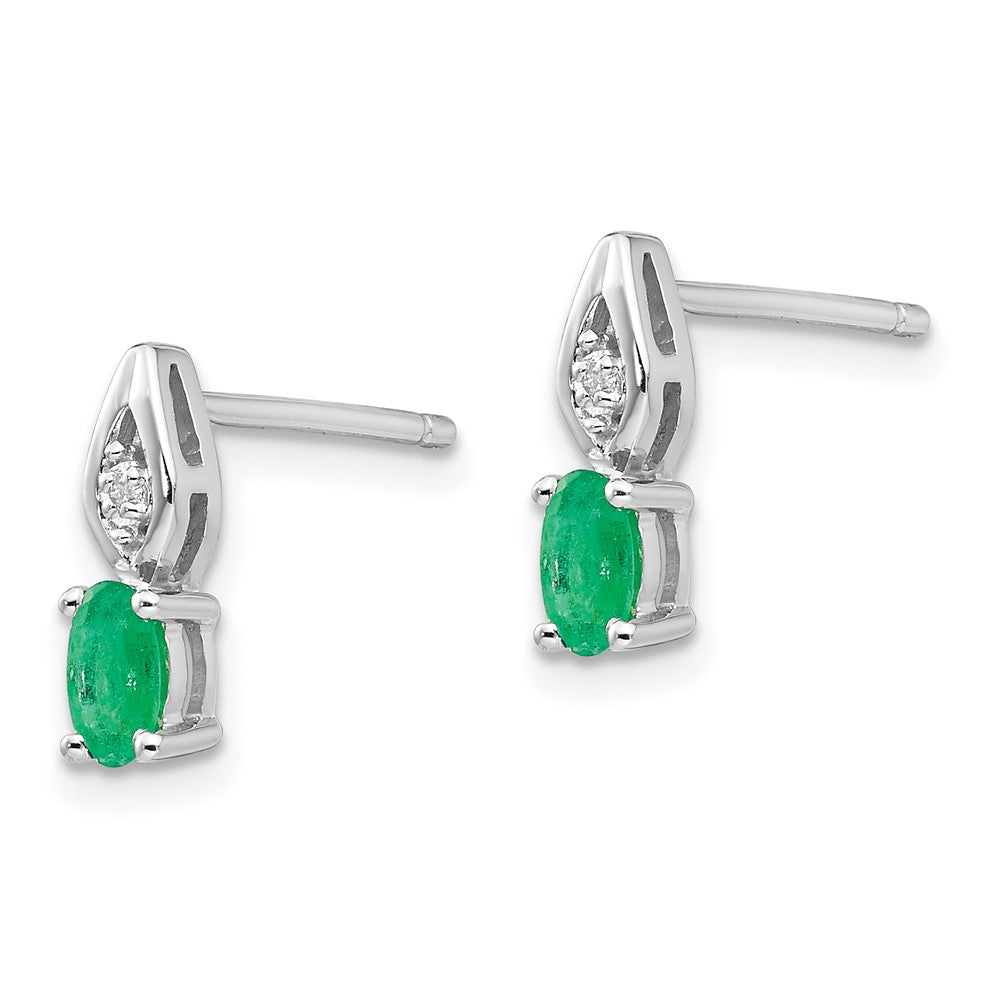 Emerald & Diamond Post Earrings in 14k White Gold
