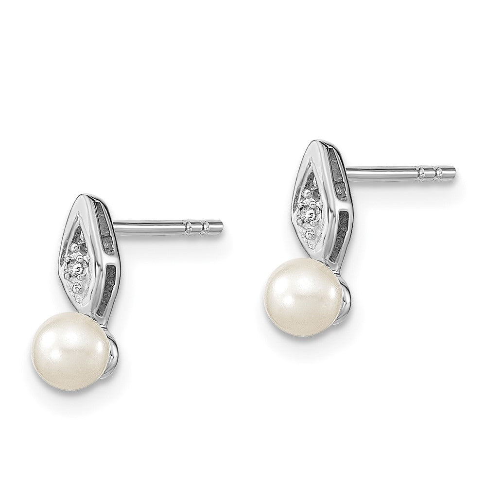 Freshwater Cultured Pearl & Diamond Post Earrings in 14k White Gold