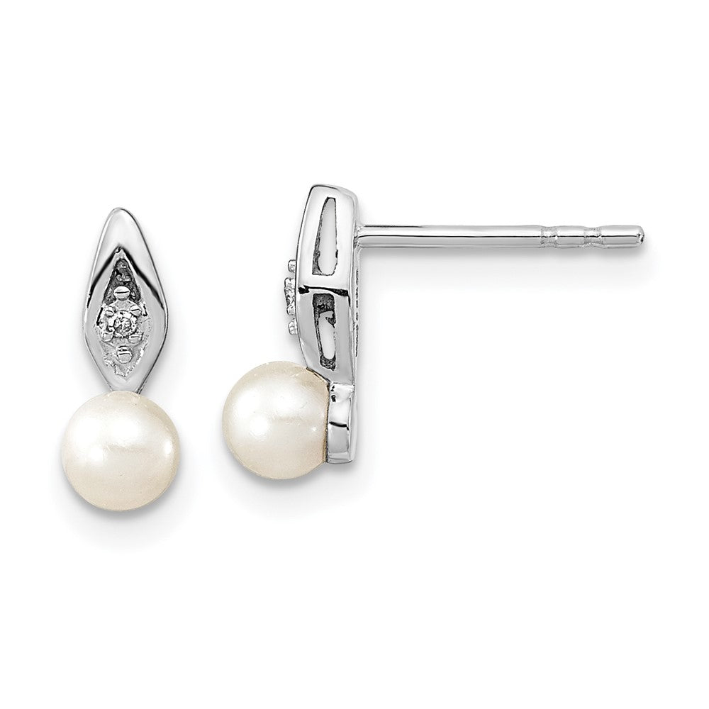 Freshwater Cultured Pearl & Diamond Post Earrings in 14k White Gold