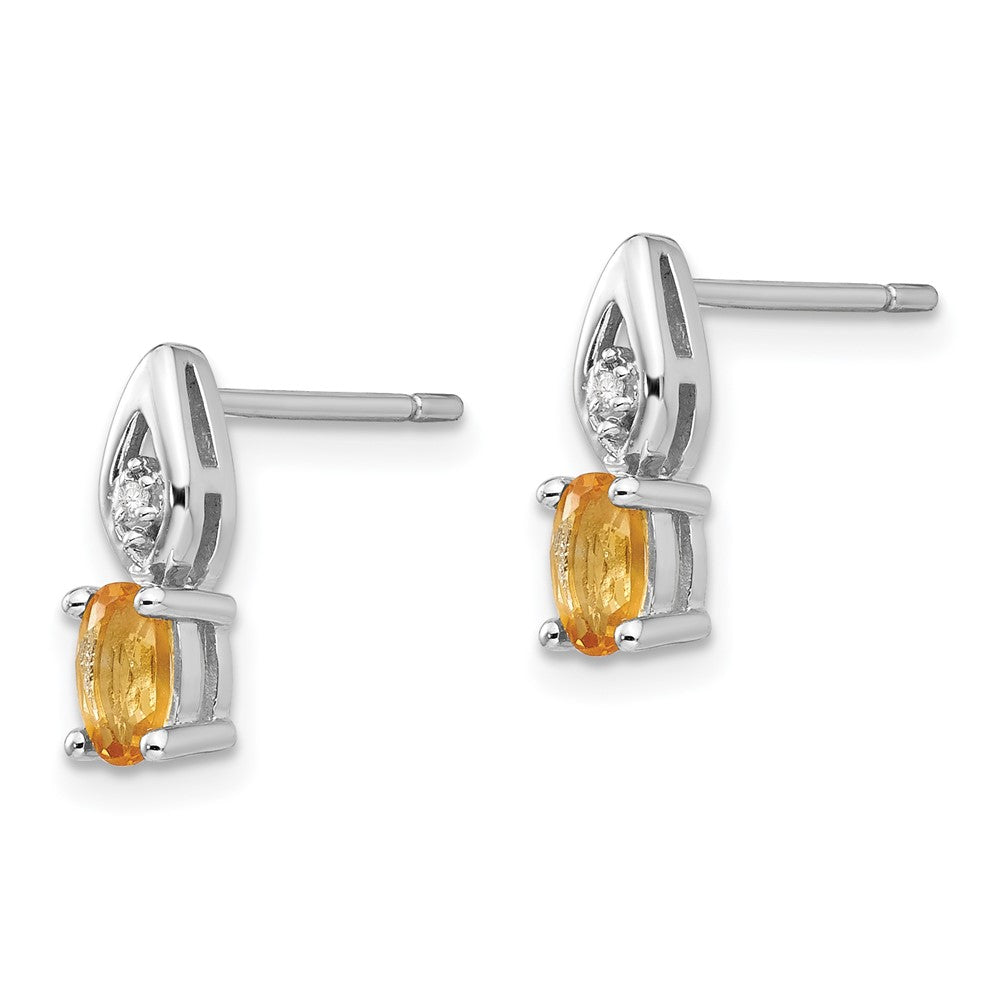 Citrine & Diamond Post Earrings in 14k White Gold