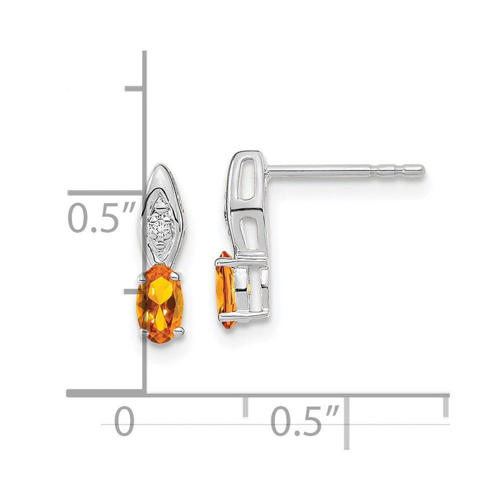 Citrine & Diamond Post Earrings in 14k White Gold