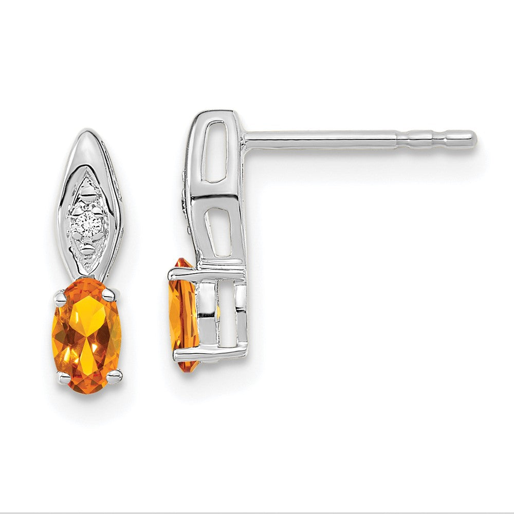 Citrine & Diamond Post Earrings in 14k White Gold