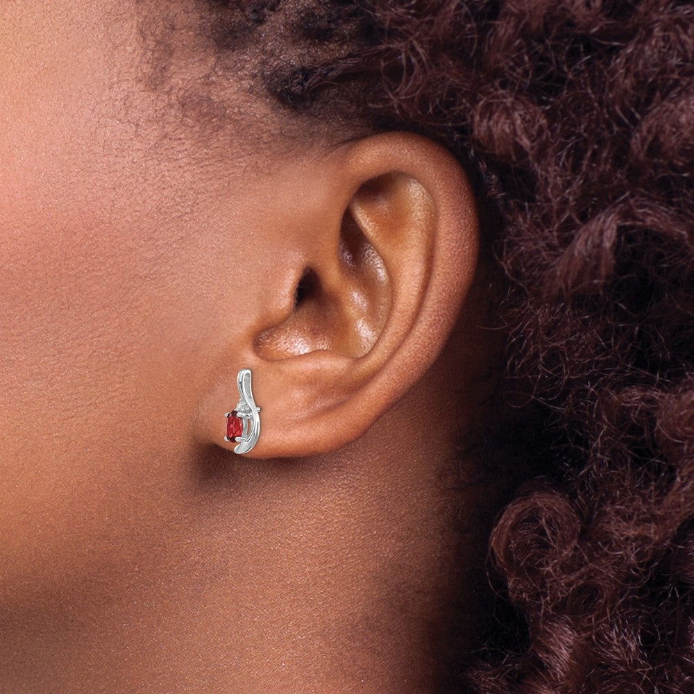 Garnet & Diamond Post Earrings in 14k White Gold