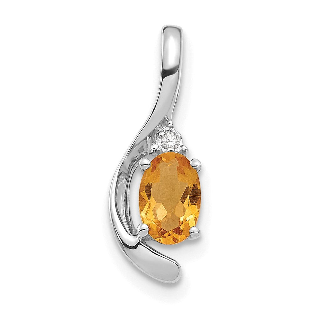 Citrine & Diamond Pendant in 14k White Gold