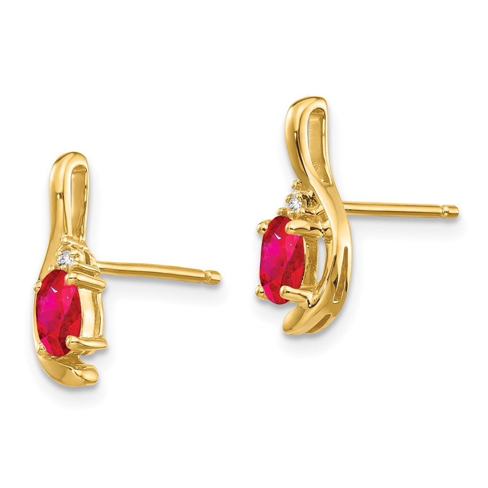 Ruby & Diamond Post Earrings in 14k Yellow Gold