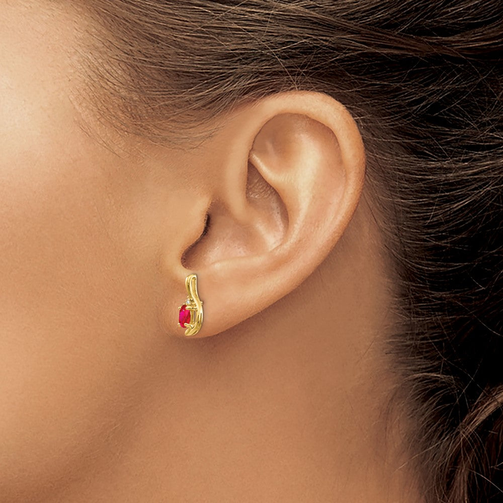 Ruby & Diamond Post Earrings in 14k Yellow Gold