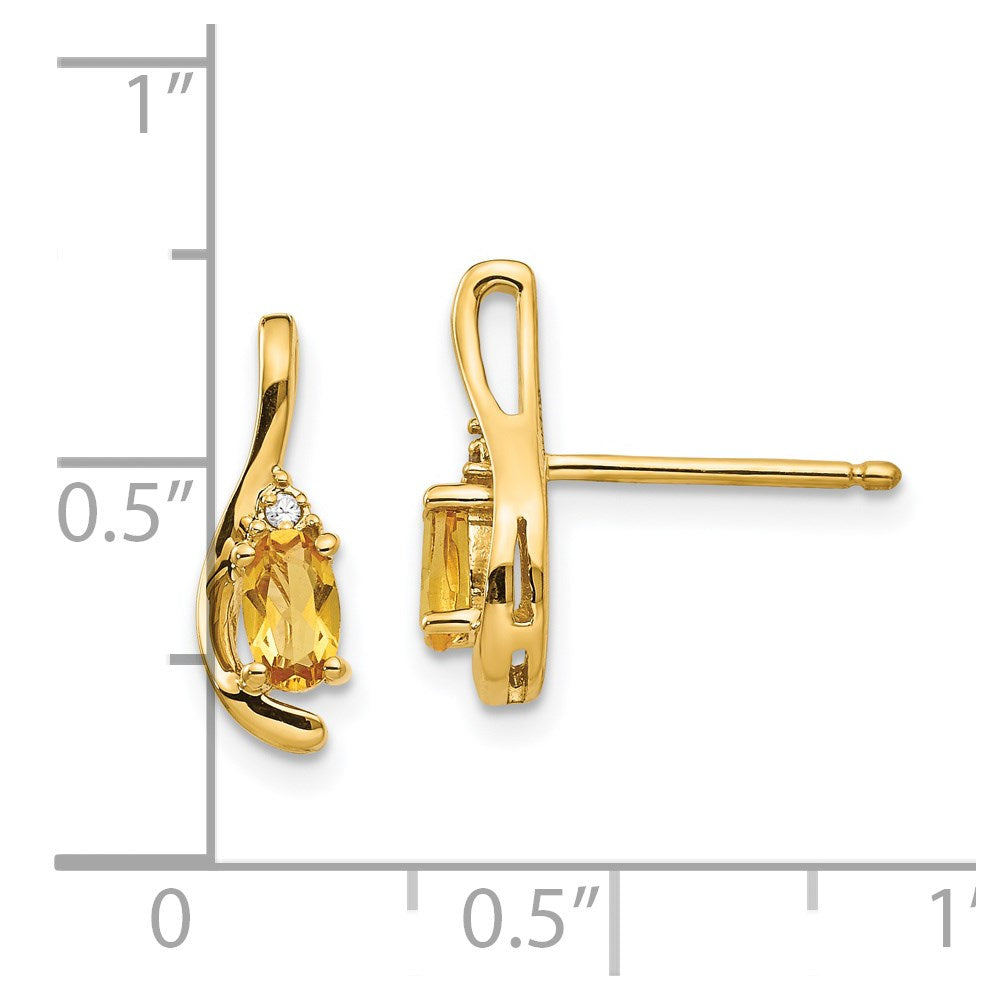 Citrine & Diamond Post Earrings in 14k Yellow Gold
