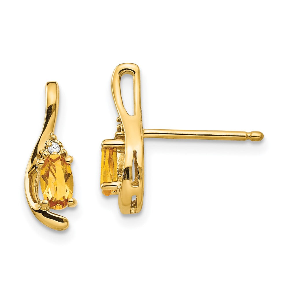 Citrine & Diamond Post Earrings in 14k Yellow Gold