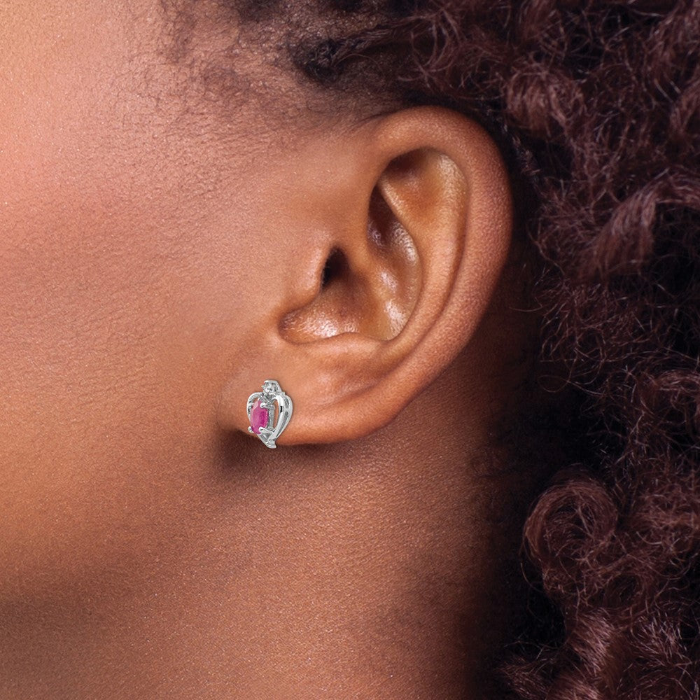 Ruby & Diamond Heart Post Earrings in 14k White Gold