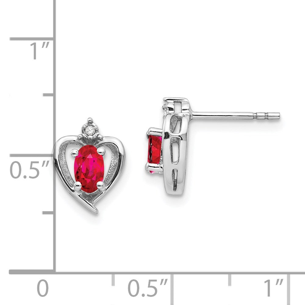 Ruby & Diamond Heart Post Earrings in 14k White Gold