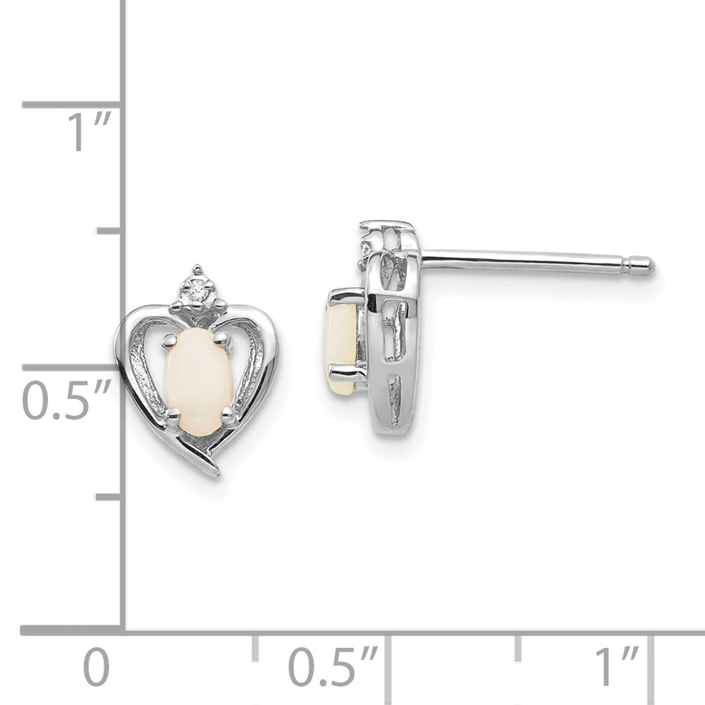 Opal & Diamond Heart Post Earrings in 14k White Gold