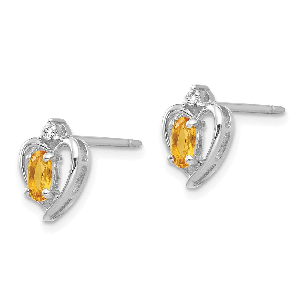 Citrine & Diamond Heart Post Earrings in 14k White Gold